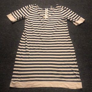 Banana Republic Brand Women's Medium Navy Cream Striped Dress Zip Up Back